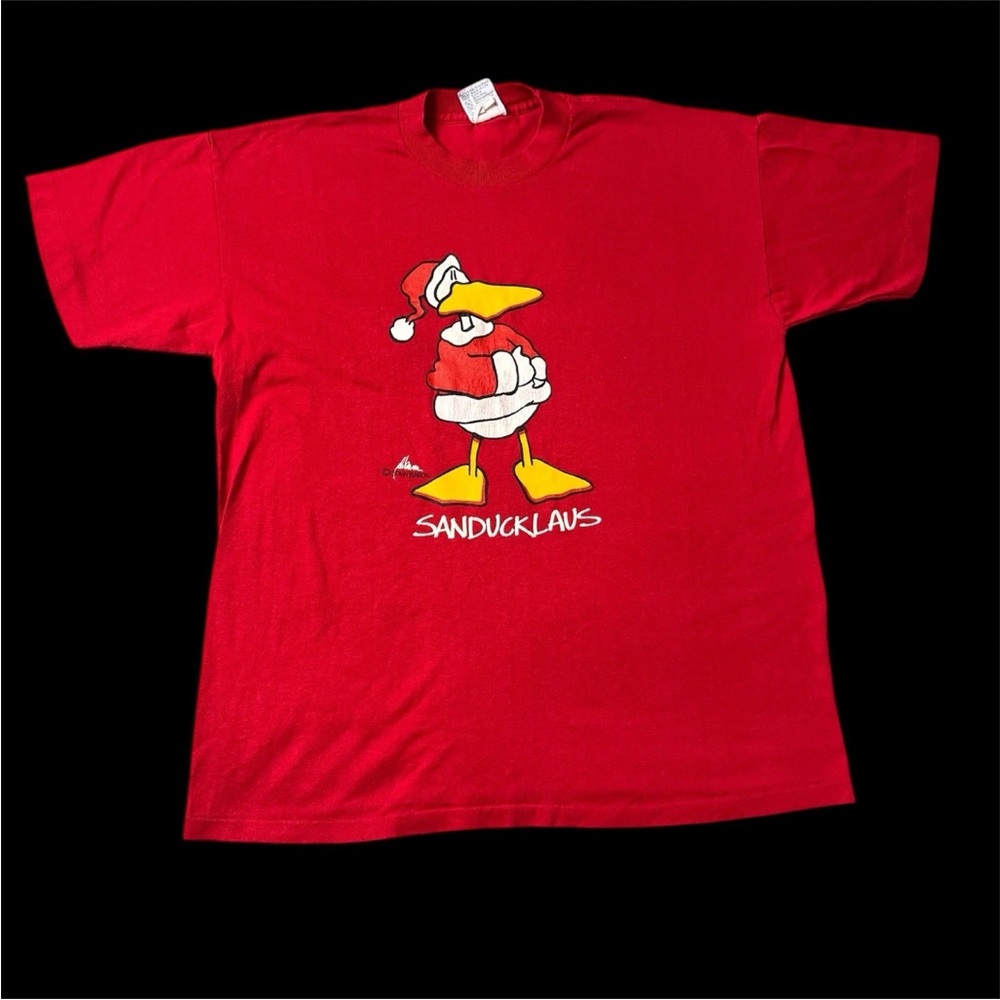 Vintage 90s John Baron Duck Sanducklaus Red Xmas T Shirt